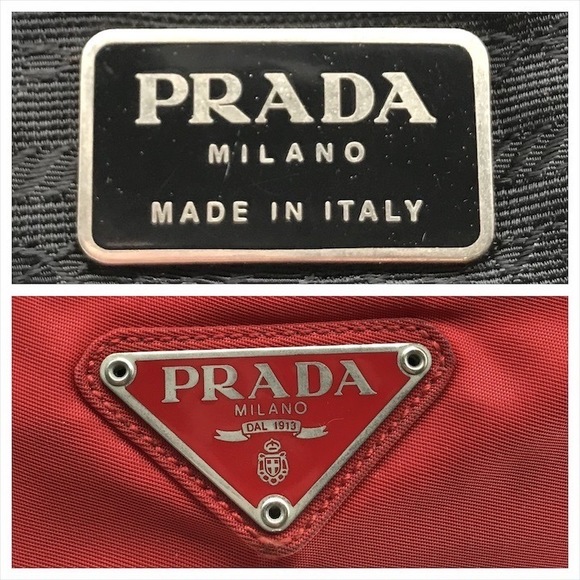 Prada Hand Triangle Red Logo Bag Nylon Tessuto Plate - Picture 10 of 10